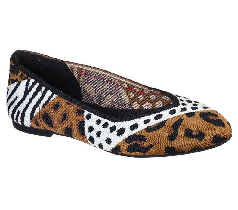 Skechers Dam Bruna/Svarta Platta Skor - Cleo - Party Animal - Sverige (DWUQV-4621)